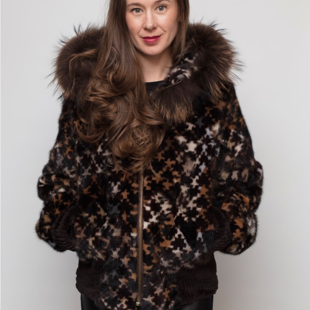 Genuine Mink Fur Coat w/ Fox trim hood